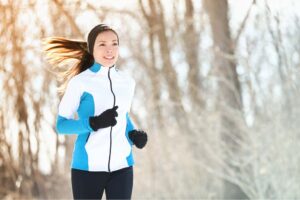 lady jogging with gloves
