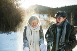 Elderly couple in the snow