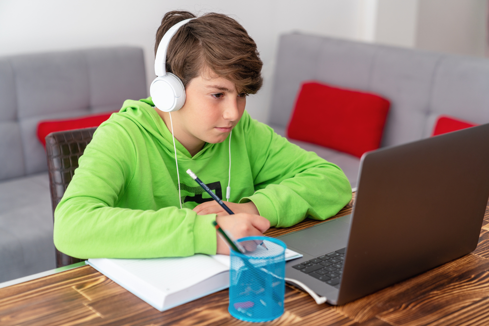 Boy using computer for homework