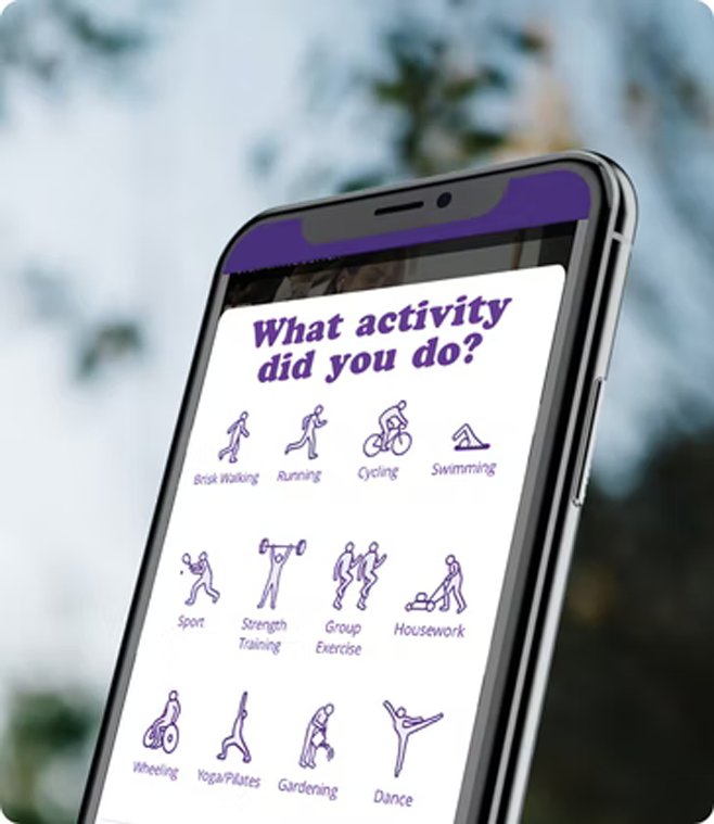 activity-img A smartphone displaying the the ParticipACTION app tracking screen