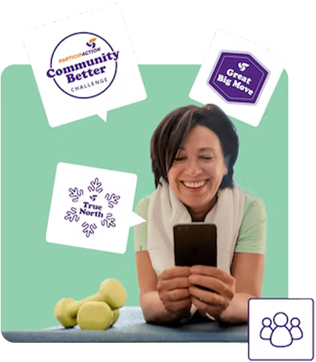 smiling woman having fun with her phone  and engaging with team challenges with ParticipAction