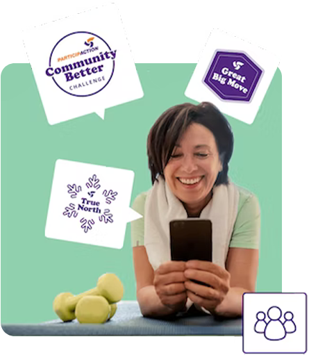 fun_and_engaging_team_challenges smiling woman having fun with her phone and engaging with team challenges with ParticipAction