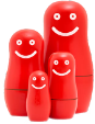 Four red smiling figurines