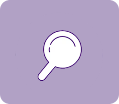 Purple magnifying glass graphic