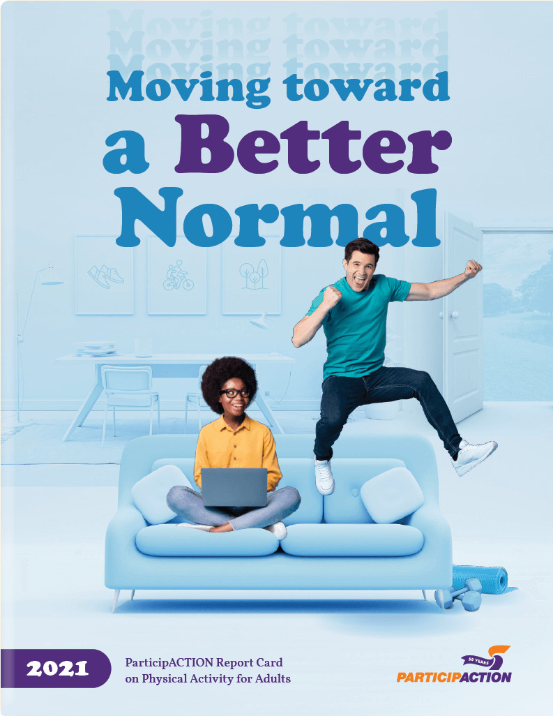 Adult report card cover depicting two motivated individuals jumping on a couch