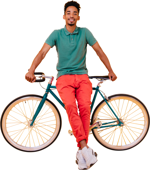 Man holding a bike's front and rear