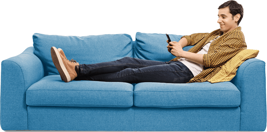 Man using smartphone laying on couch