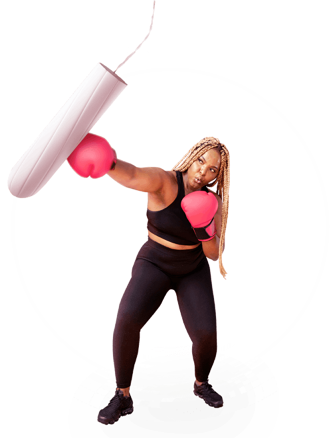 period-banner-image A woman in boxing gloves hitting tampon