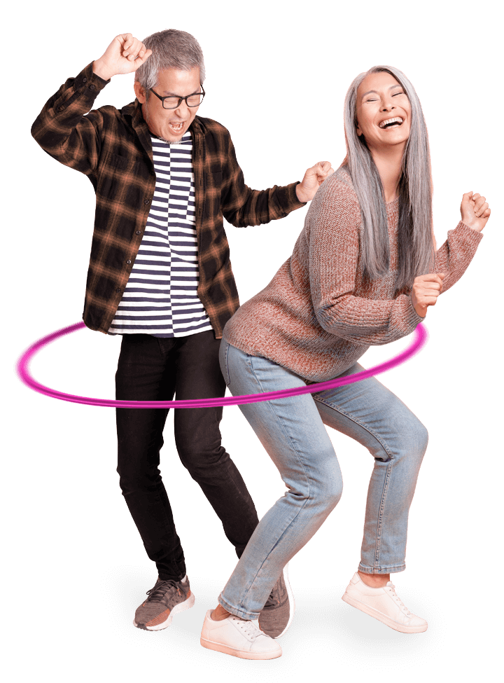 Couple hula-hooping together