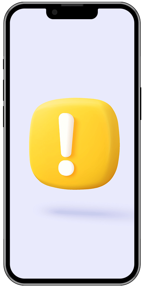 Un téléphone intelligent avec un point d'exclamation jaune sur l'écran.