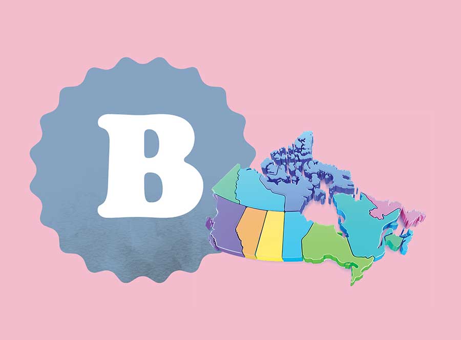 A B grade beside a colourful map of Canada.